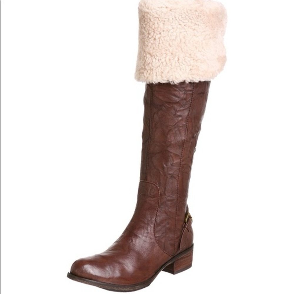 Sam Eldelmen | Shoes | Kara Brown Leather | Shearling Fur Fold-Over Boot | 8